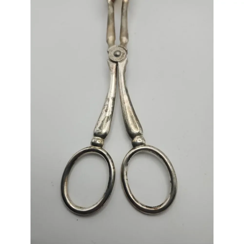 Vintage E.P ZINC Silver Plate Italy Scissor Salad Pastry Bread Serving Tongs 10”